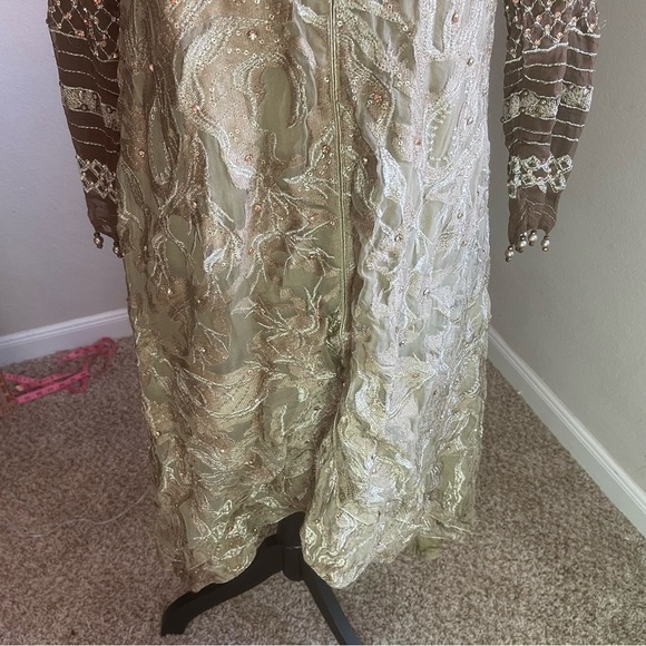 Pakistani Indian Desi Party Wear Maxi Dress (Flawed) Refer to pics Color Green - Picture 3 of 12